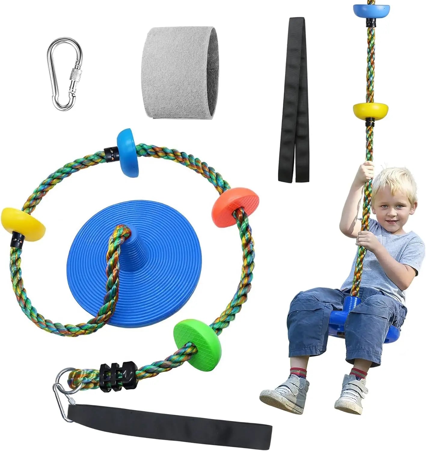 【Summervibes】Tree Swing for Kids Backyard Single Disc Rope Climbing Seat for Tree Indoor Outdoor Playground Swing Set Accessories with Thickening 4 Ft Strap-Red#Summervibes