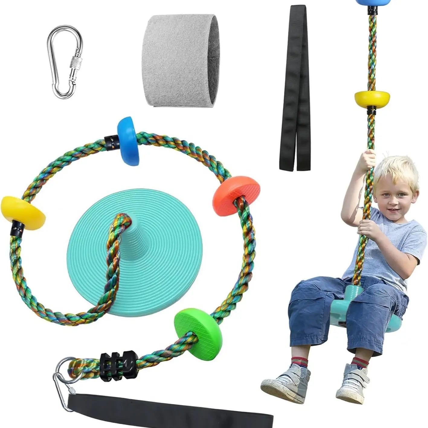 【Summervibes】Tree Swing for Kids Backyard Single Disc Rope Climbing Seat for Tree Indoor Outdoor Playground Swing Set Accessories with Thickening 4 Ft Strap-Red#Summervibes