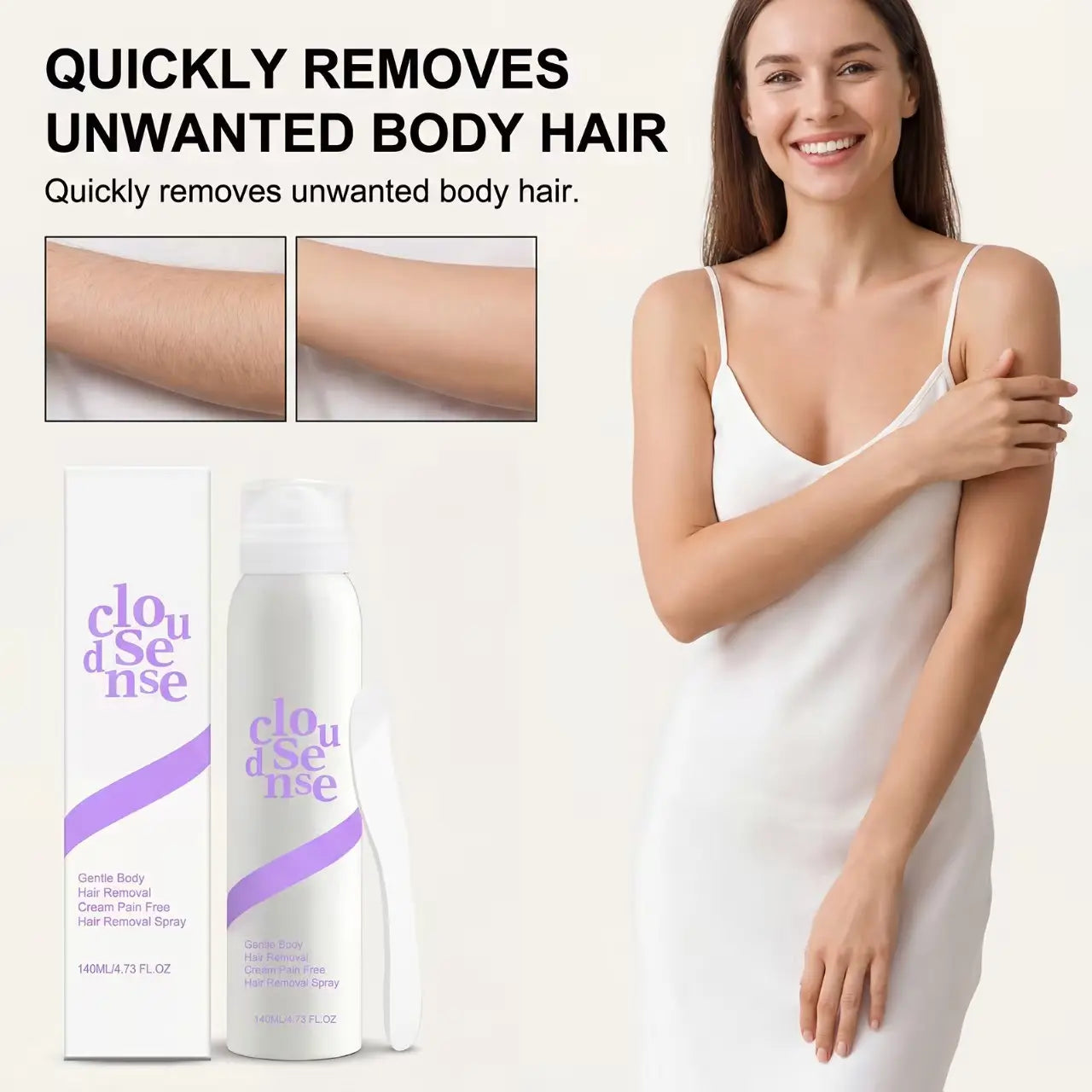 Hair Removal Mousse for Sensitive Skin, Aloe & Hyaluronic Acid Formula, Gentle Hair Removal Cream for Arms, Leg