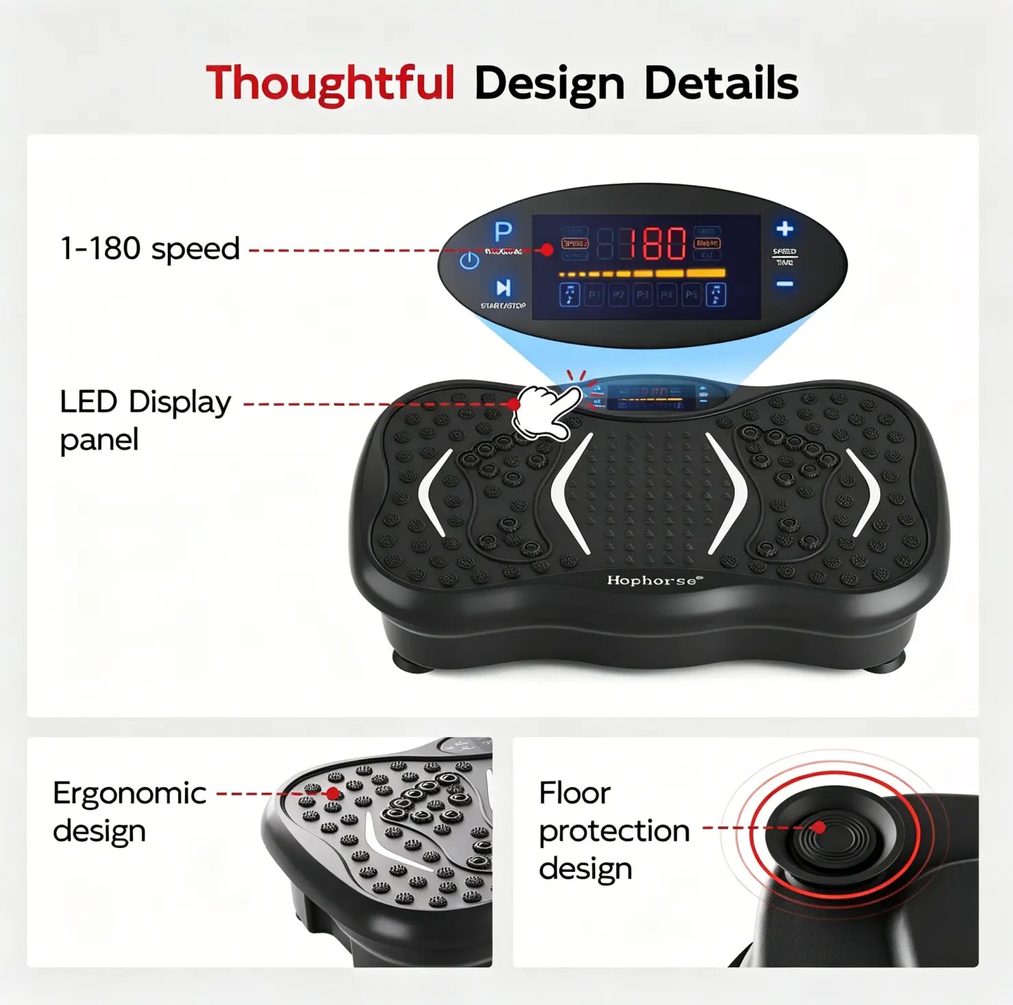 Hophorse Adjustable Speed Vibration Plate – Quiet Home Exercise Equipment for Full Body Fitness, Multifunctional Walking Pad & Pedal Exerciser Alternative, Power Vibration Plates for Workout & Muscle Toning | Black Friday & Cyber Monday Deal Home Gym Syst