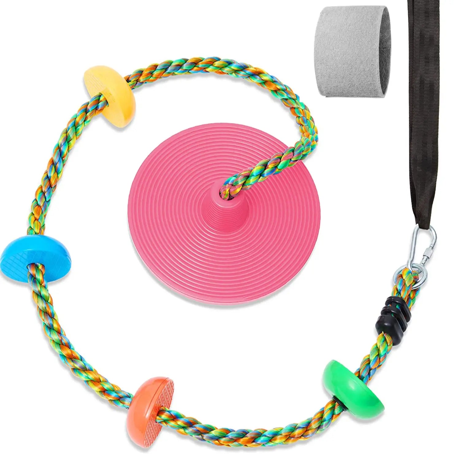 【Summervibes】Tree Swing for Kids Backyard Single Disc Rope Climbing Seat for Tree Indoor Outdoor Playground Swing Set Accessories with Thickening 4 Ft Strap-Red#Summervibes