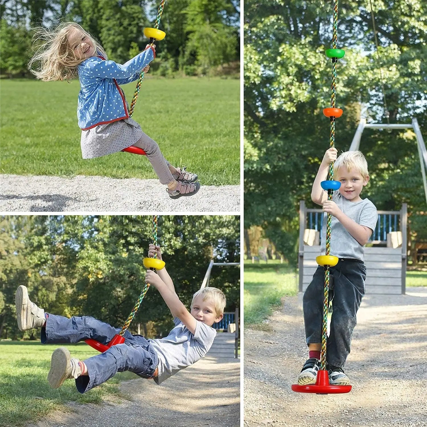 【Summervibes】Tree Swing for Kids Backyard Single Disc Rope Climbing Seat for Tree Indoor Outdoor Playground Swing Set Accessories with Thickening 4 Ft Strap-Red#Summervibes