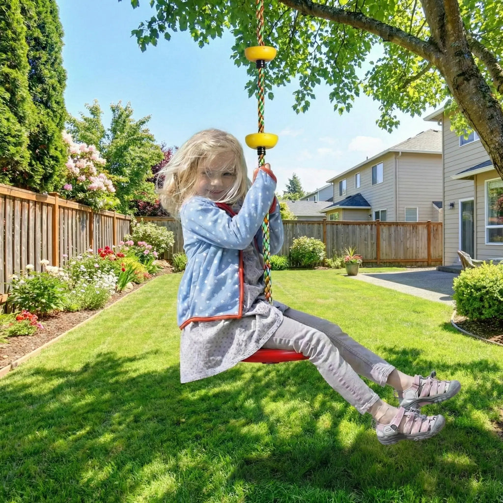 【Summervibes】Tree Swing for Kids Backyard Single Disc Rope Climbing Seat for Tree Indoor Outdoor Playground Swing Set Accessories with Thickening 4 Ft Strap-Red#Summervibes