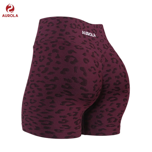 AUROLA Leopard Workout Shorts for Women,Gym Shorts Scrunch Butt Seamless Athletic Shorts Summervibes