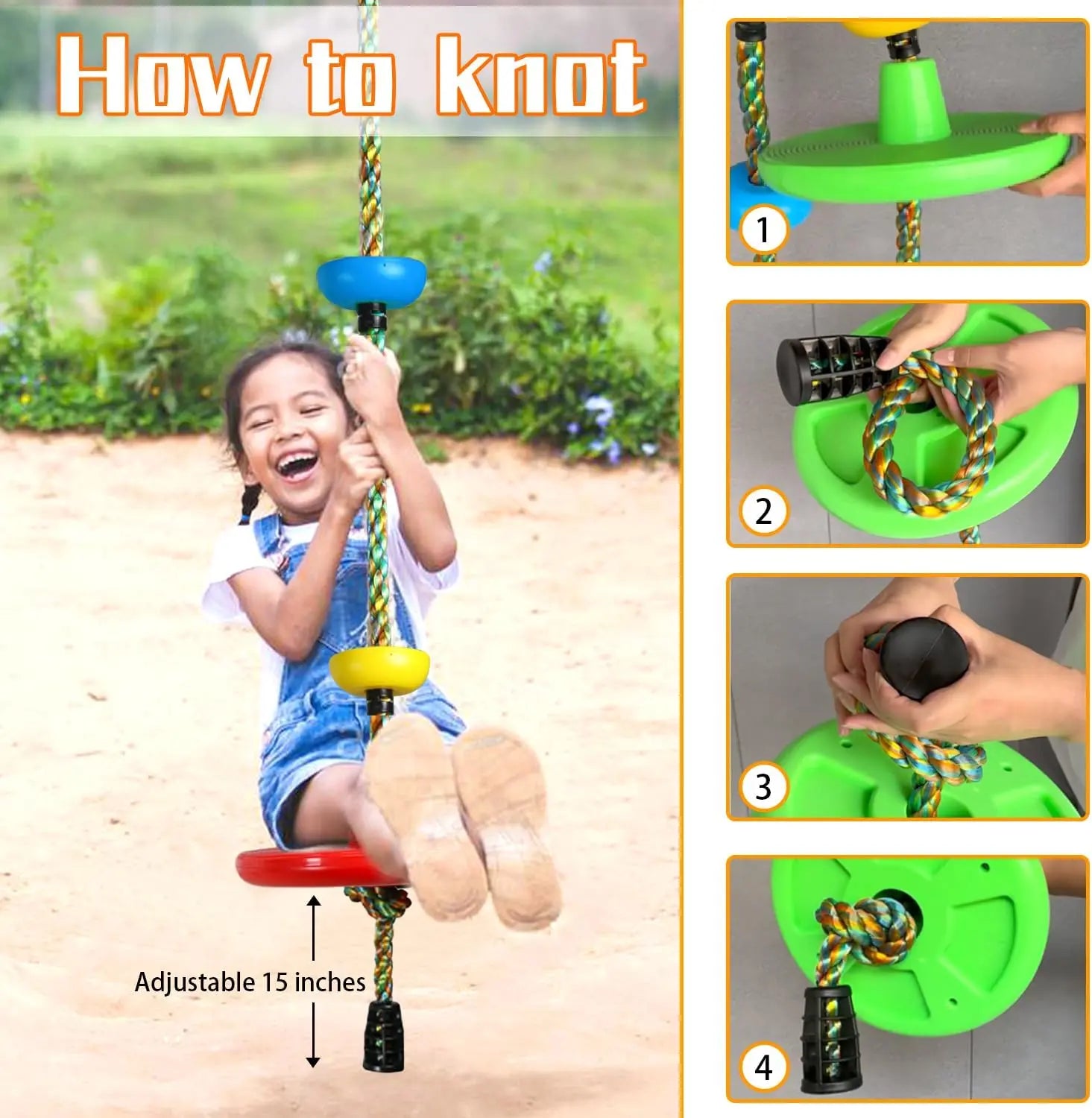 【Summervibes】Tree Swing for Kids Backyard Single Disc Rope Climbing Seat for Tree Indoor Outdoor Playground Swing Set Accessories with Thickening 4 Ft Strap-Red#Summervibes