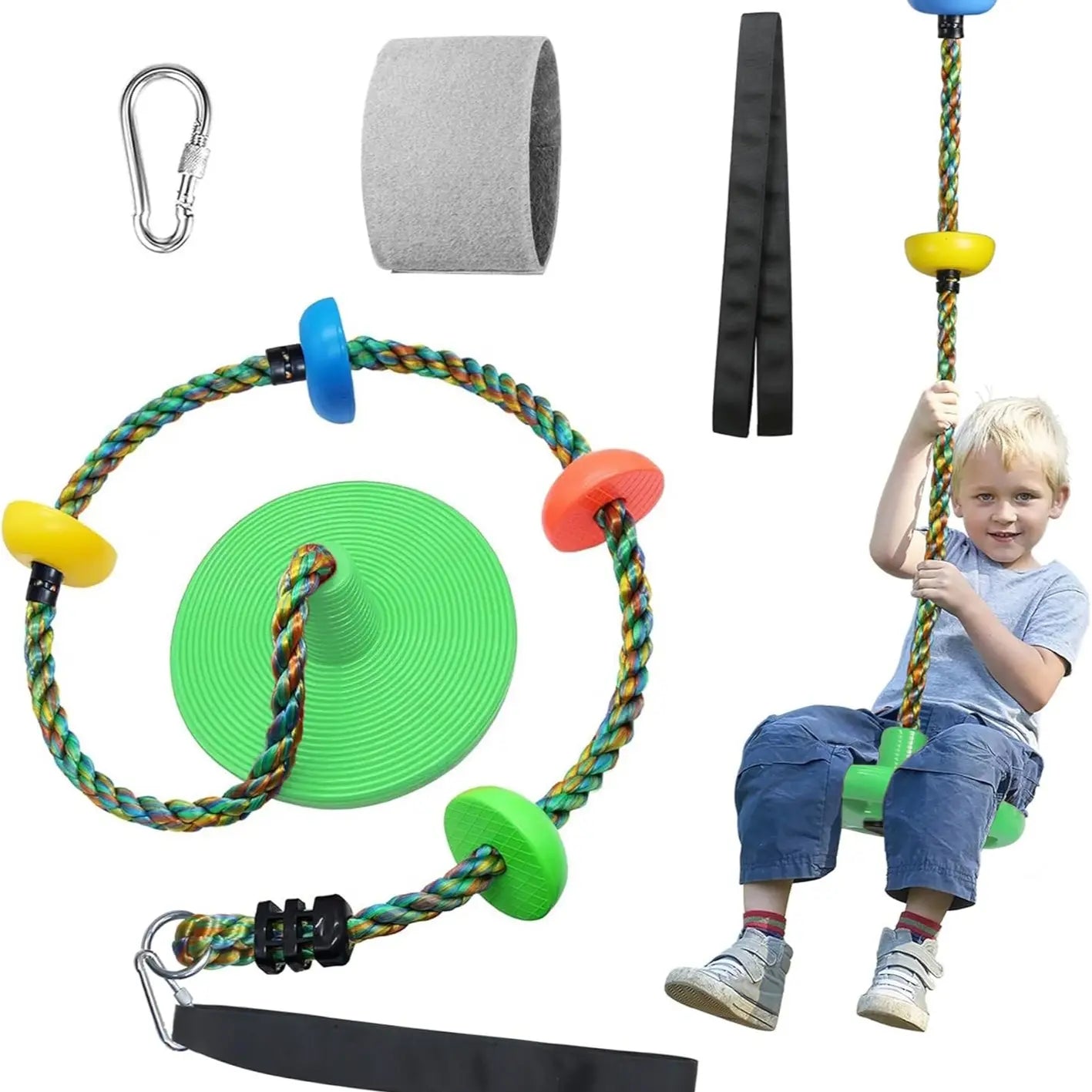 【Summervibes】Tree Swing for Kids Backyard Single Disc Rope Climbing Seat for Tree Indoor Outdoor Playground Swing Set Accessories with Thickening 4 Ft Strap-Red#Summervibes