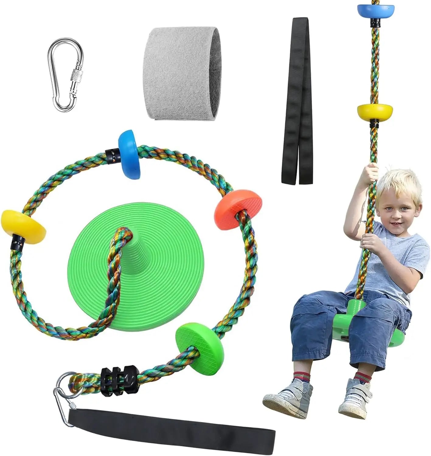 【Summervibes】Tree Swing for Kids Backyard Single Disc Rope Climbing Seat for Tree Indoor Outdoor Playground Swing Set Accessories with Thickening 4 Ft Strap-Red#Summervibes
