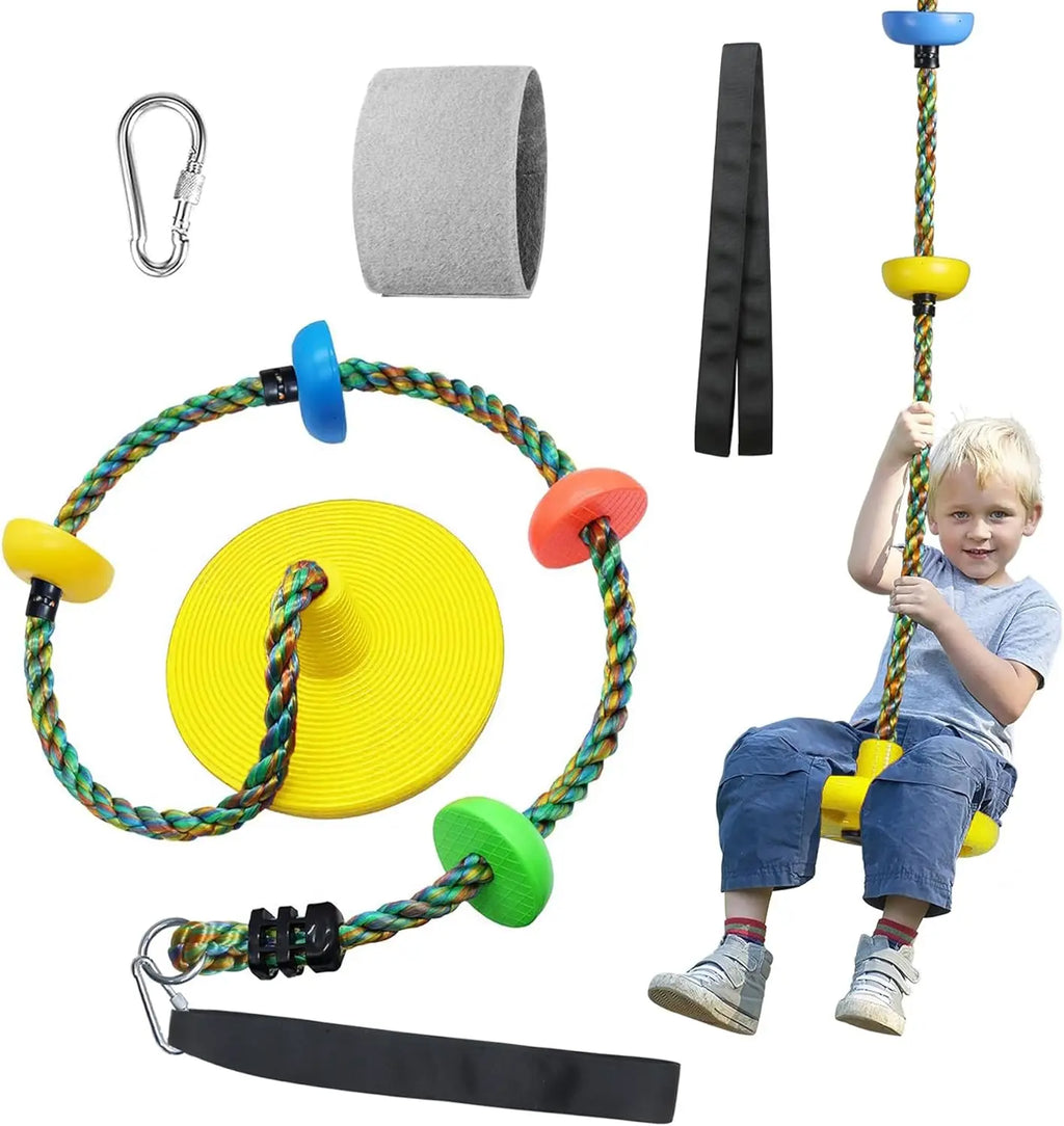 【Summervibes】Tree Swing for Kids Backyard Single Disc Rope Climbing Seat for Tree Indoor Outdoor Playground Swing Set Accessories with Thickening 4 Ft Strap-Red#Summervibes