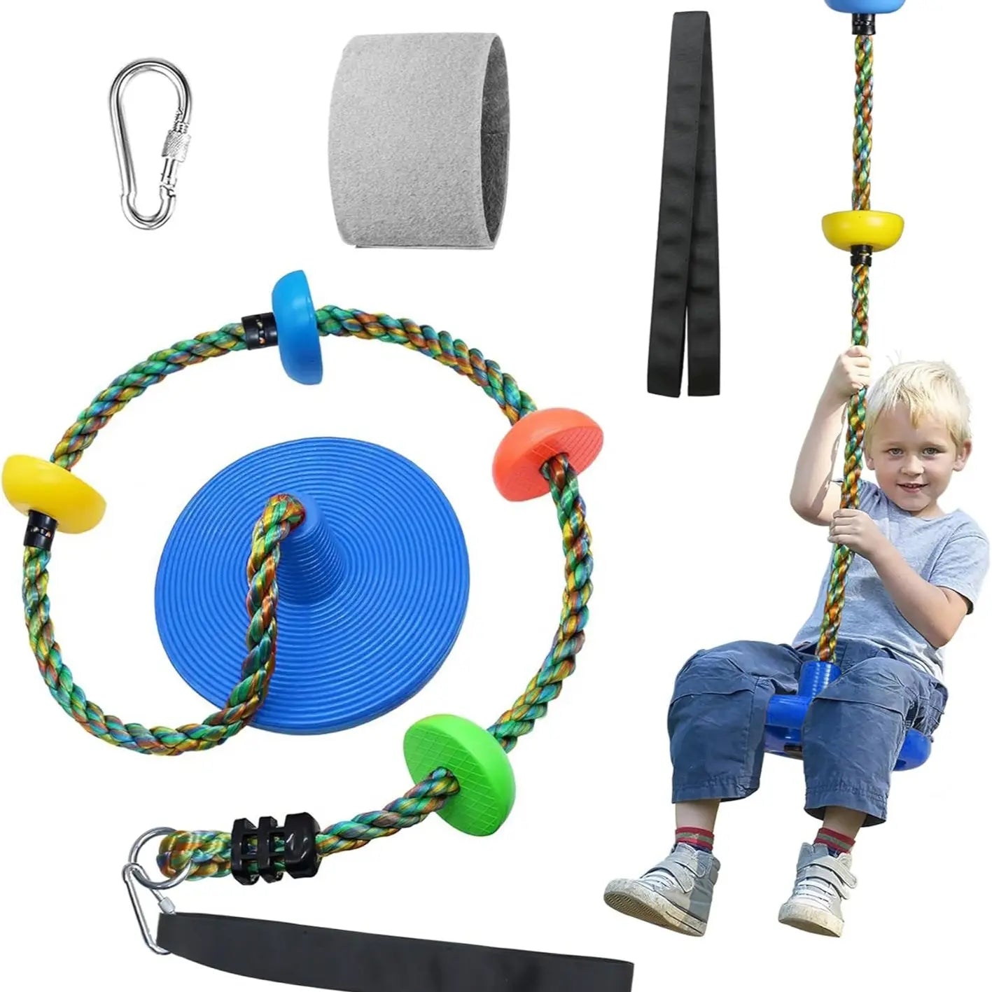【Summervibes】Tree Swing for Kids Backyard Single Disc Rope Climbing Seat for Tree Indoor Outdoor Playground Swing Set Accessories with Thickening 4 Ft Strap-Red#Summervibes